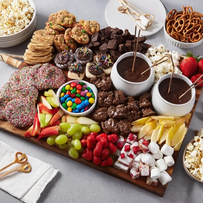 Tempting dessert board showcasing sweet treats and dips, perfect for festive celebrations.