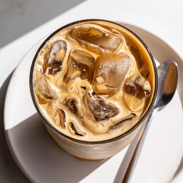 Creamy blend of cold brew and tahini in a chilled glass, perfect for summer.