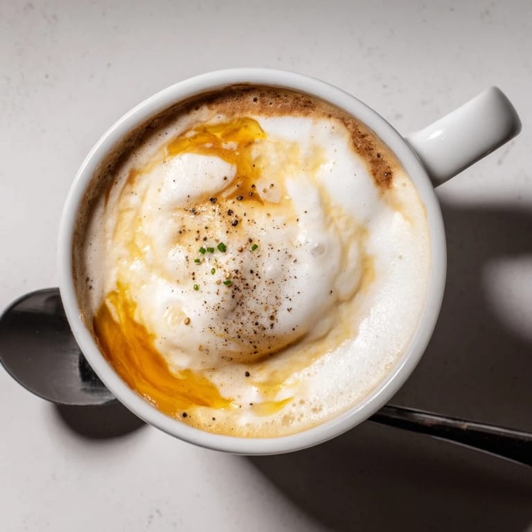 Bold Onion Latte served with a sprinkle of black pepper for an adventurous taste.