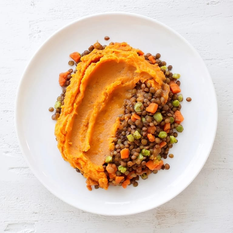 A close-up of a hearty Veggie Shepherd's Pie, perfectly showcasing the sweet potato topping's texture.