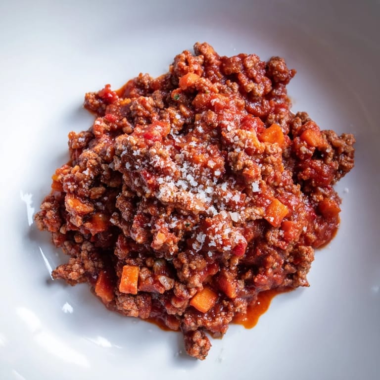A steaming bowl of Classic Tuscan Ragu, with rich tomato color and savory aromas.