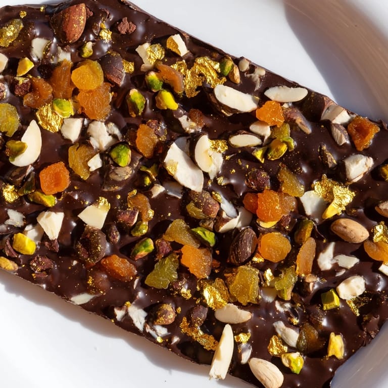 Golden flakes of sea salt top the decadent, fully-set Simplified Dubai Chocolate Bark squares.