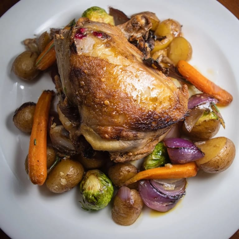 Vibrant Sheet Pan Chicken with Cranberry Vinaigrette showcases a delicious, easy, one-pan meal ready to enjoy.