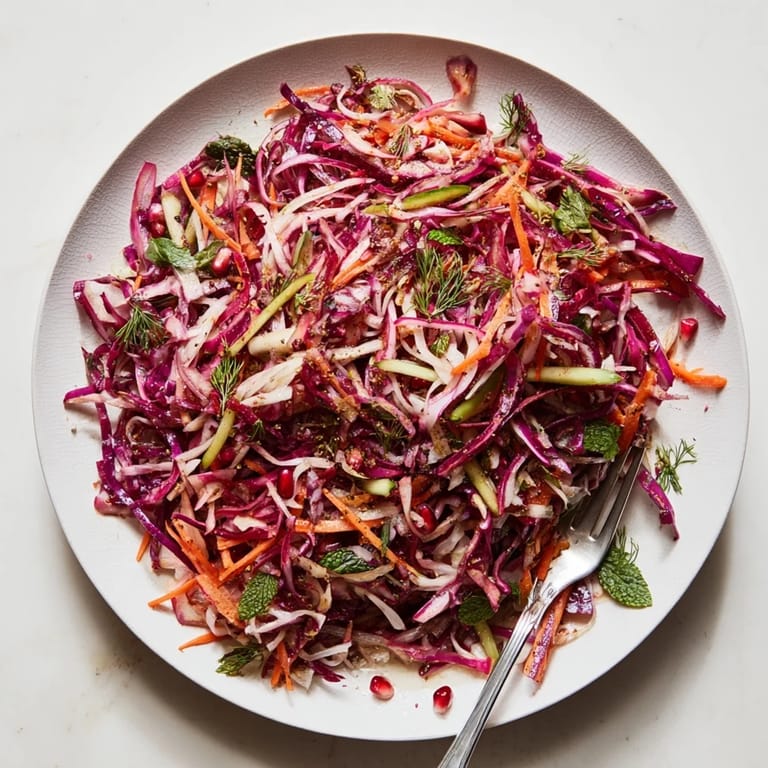 Close-up of a flavorful Shirazi-Inspired Winter Slaw, showcasing the fresh, chopped parsley, mint, and dill.
