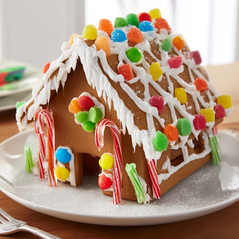 Homemade Gingerbread House, showcasing sturdy walls and a whimsical candy garden, perfect for dessert enjoyment.