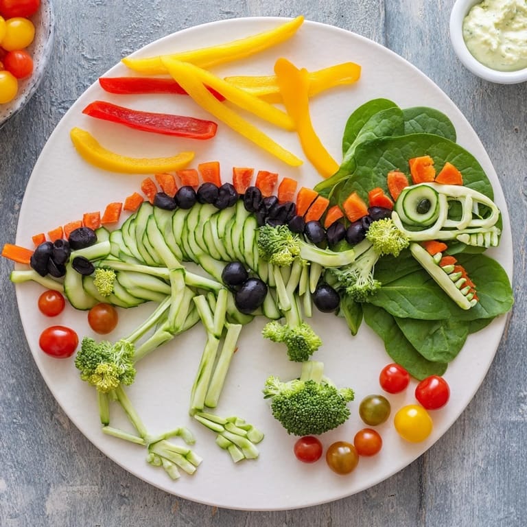 Freshly assembled T-Rex Fossil Crudités provides a fun, creative and delicious experience with a side of ranch.