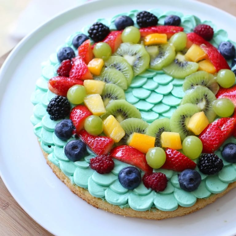 Enjoy a delicious sight and taste of a fresh fruit Under the Sea: Mermaid Tail Fruit Pizza.