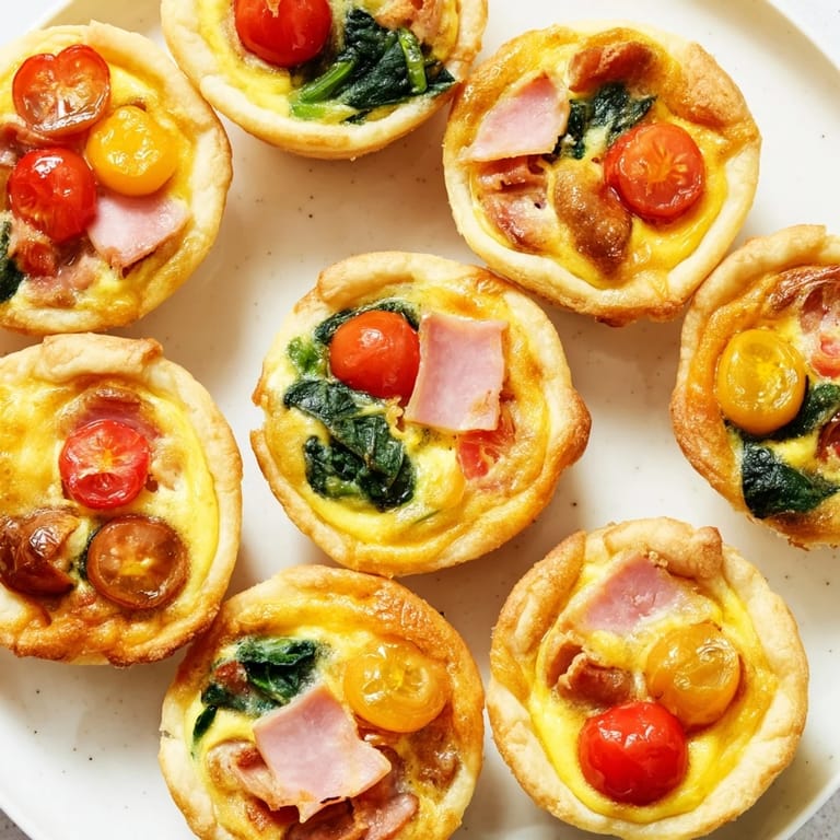 The Mini Quiche Holiday Village Board displays a charming array, perfect for any holiday appetizer spread.