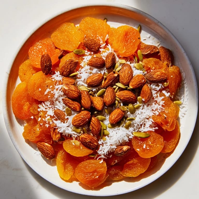 Almonds and dried apricots: A delicious, quick snack featuring colorful apricots and whole almonds ready to eat.