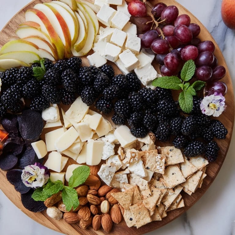 A beautifully arranged Yin-Yang Balance cheese board showcasing creamy goat cheese and bold blue cheese.
