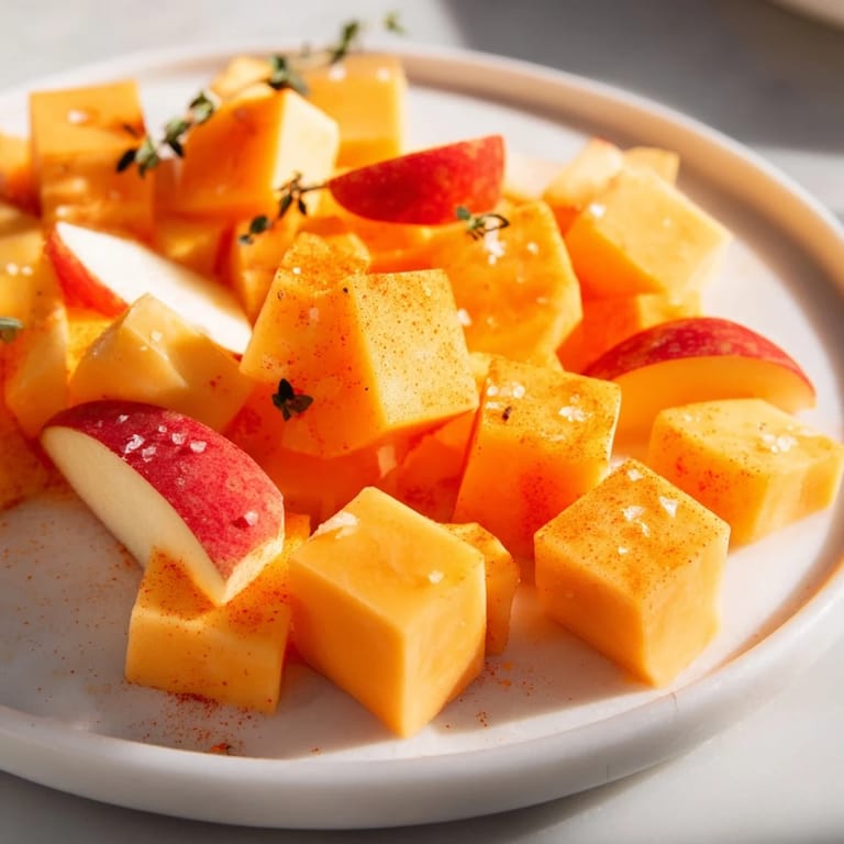 Vibrant red apple wedges frame the smoked cheese in this beautiful Autumn Ember creation.