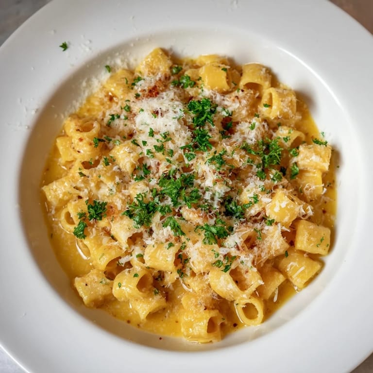 Skillet of One-Pot Garlic Butter Ditalini, ready to serve with extra Parmesan on top.
