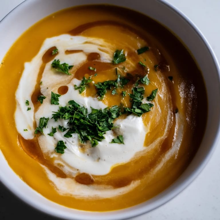 Cozy up to a bowl of Sweet Maple Carrot Soup; a flavorful, vegetarian delight awaits.