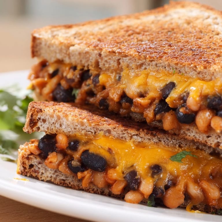 Warm Black Bean Grilled Cheese with a crispy, buttery crust, perfect for a cozy lunch or dinner.
