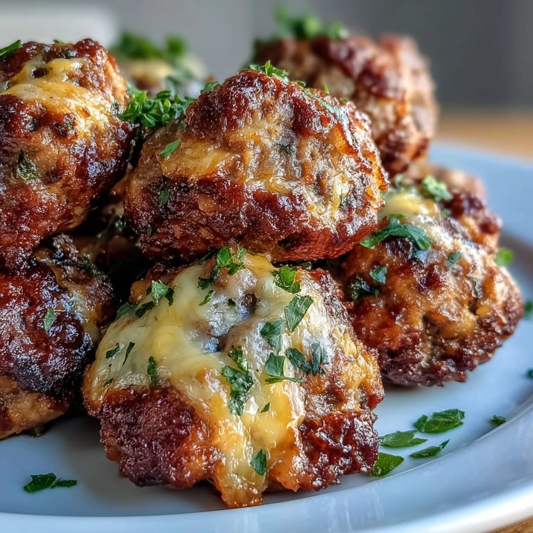 Close-up of one Rotel Sausage Ball split open, revealing a tender, cheesy interior flecked with savory sausage and tomatoes.