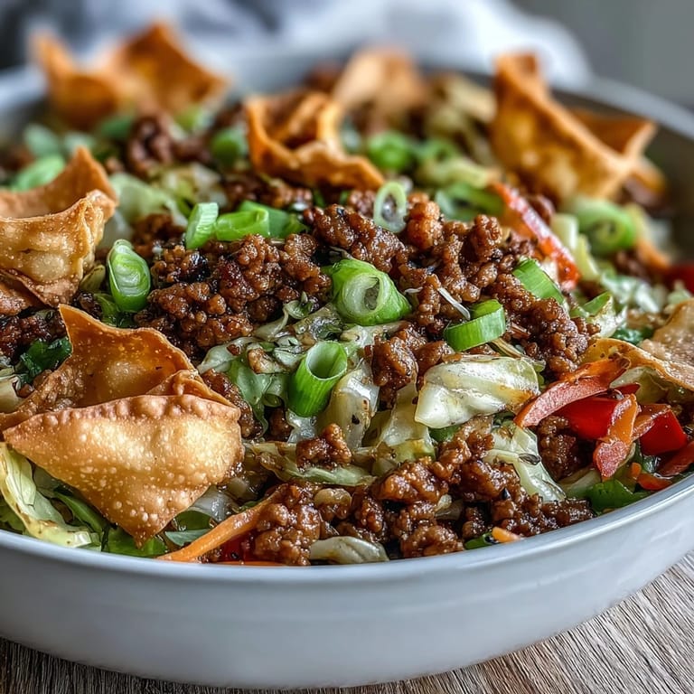 Ranch Turkey & Veggie Egg Roll Bowl sizzling with ground turkey, cabbage, and bell peppers in a skillet.