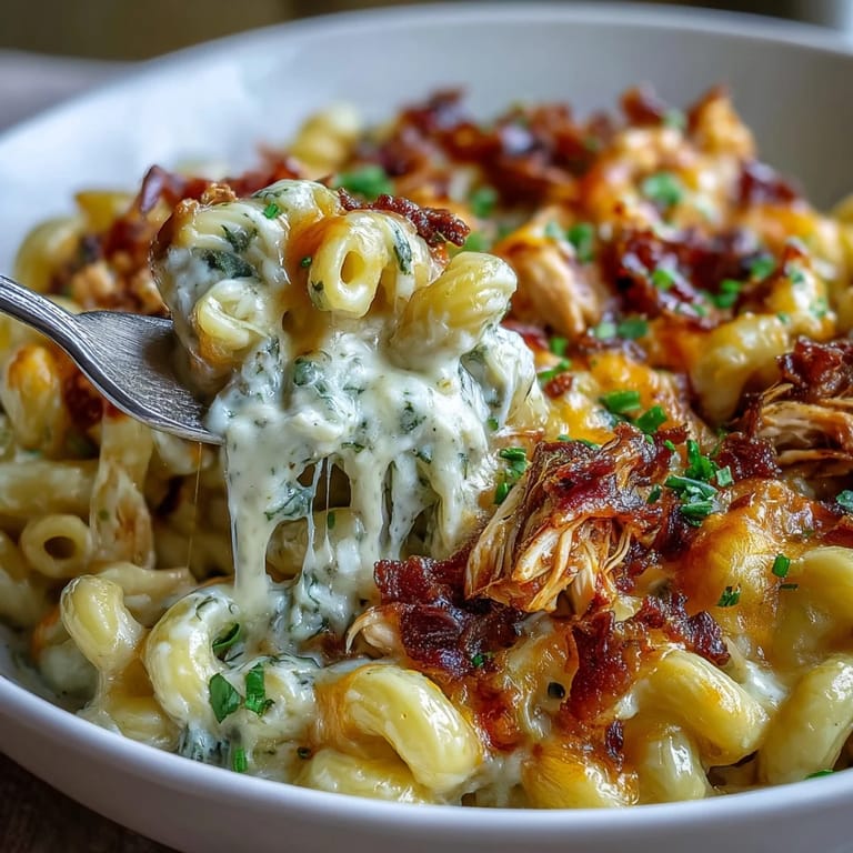 A close-up of Creamy Jalapeño Popper Chicken Pasta with melted cheddar and tender chicken on a rustic table.