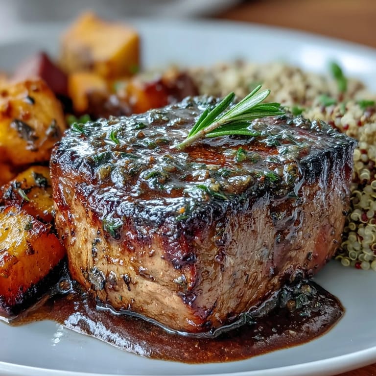 Wholesome butternut squash steak bowls with seared meat, fluffy quinoa, and fresh herb garnish.