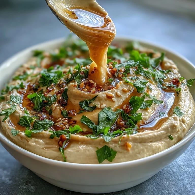 A smooth, zesty tahini sauce with lemon and garlic, perfect for drizzling over grain bowls or falafel.  