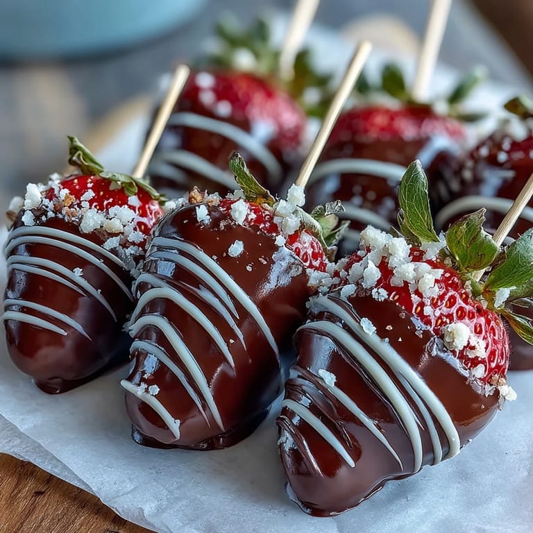 Elegant chocolate-dipped strawberries arranged on skewers, decorated with nuts and sprinkles for a festive edible bouquet.