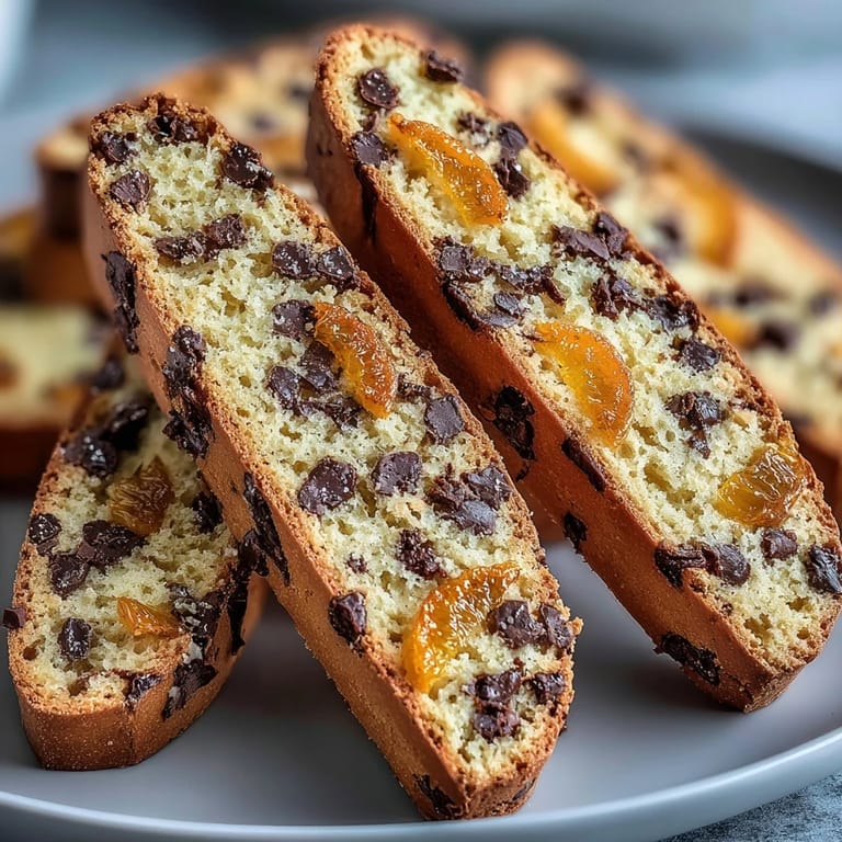 Twice-baked Italian cookies featuring fragrant orange zest and rich dark chocolate, ideal for holiday gifting.  