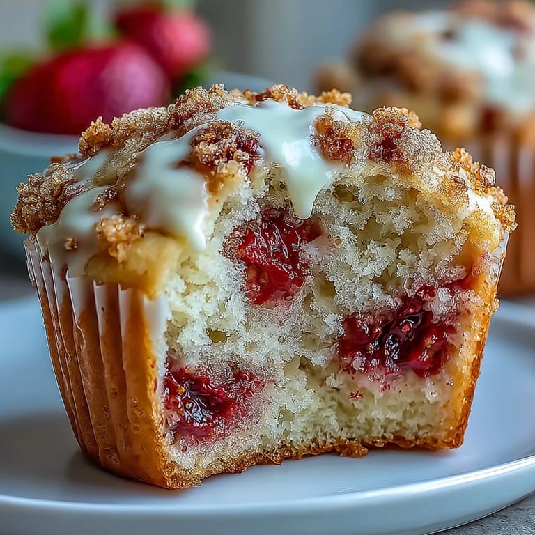 Fluffy muffins bursting with fresh strawberries and creamy Greek yogurt, baked to golden perfection in a classic muffin tin.
