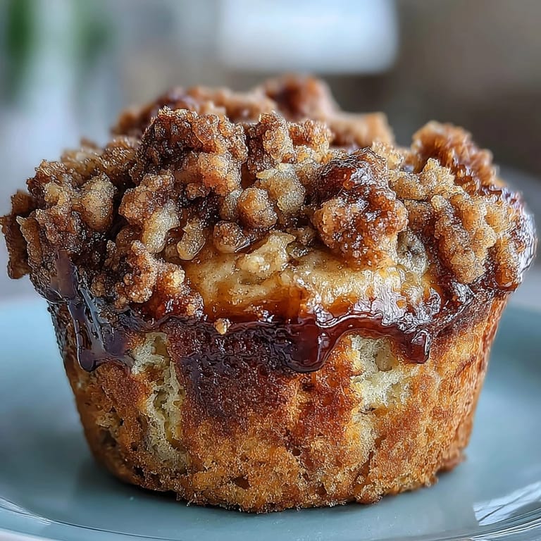 Golden brown banana muffins with sourdough discard and a buttery cinnamon streusel topping, perfect for brunch or snacking.  