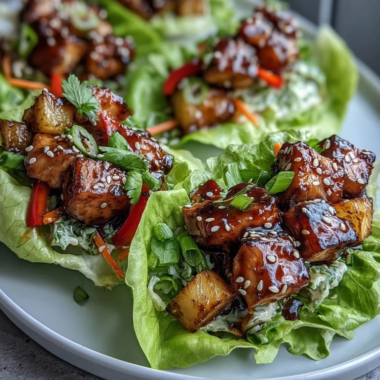 Light and healthy teriyaki chicken pineapple lettuce wraps featuring savory chicken, tropical pineapple, and crisp veggies for a perfect Asian fusion dish.