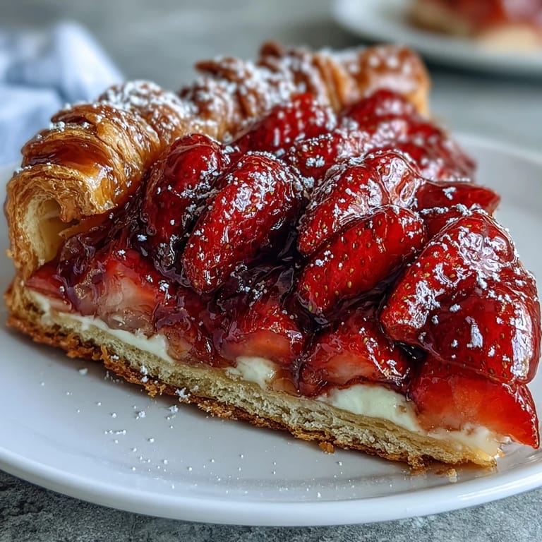 Rustic strawberry galette with almond frangipane, golden pastry folded over fresh fruit for a classic French treat.