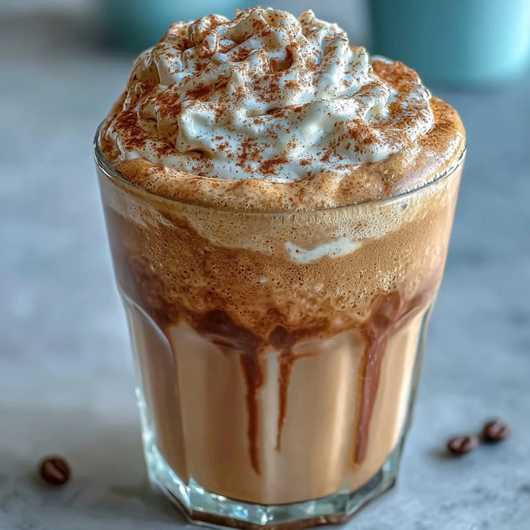 Vanilla Bean Frappuccino-inspired protein shake topped with whipped cream and cinnamon, perfect for a high-protein snack.