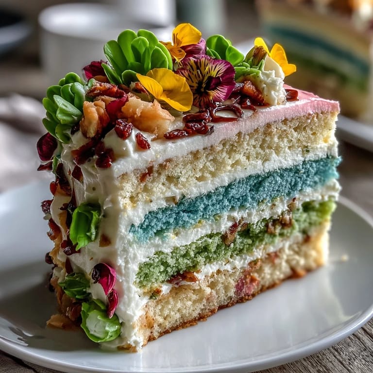 Pastel Ombre Spring Cake with Floral Topper: Showcasing a stunning gradient from pale pink to yellow and green, topped with fresh edible blooms.