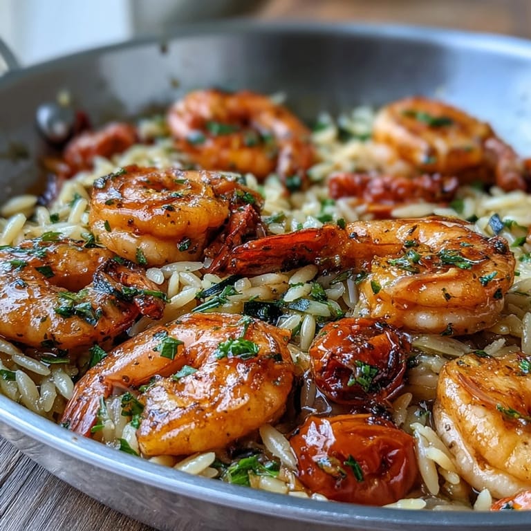 Flavorful one-pan lemon butter shrimp and orzo, featuring succulent shrimp, fresh herbs, and vibrant vegetables in a light lemon sauce.