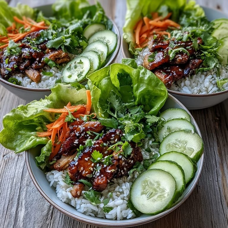 Bright Korean-inspired sesame turkey lettuce wrap bowls served with crisp lettuce, julienned carrots, and sesame seeds for scooping.