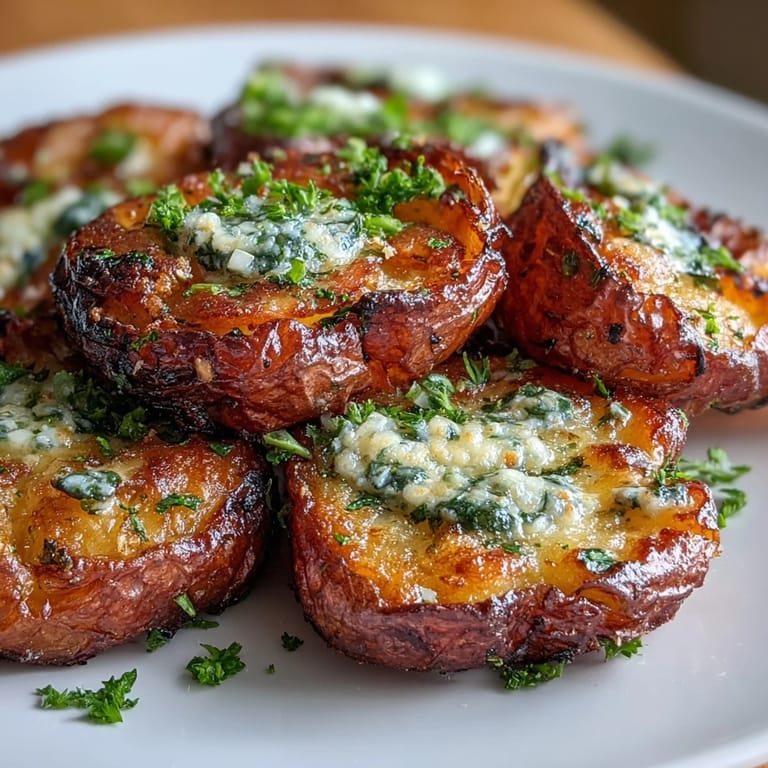 Aromatic crispy smashed potatoes with a golden crust and tender inside, ideal for family dinners.  