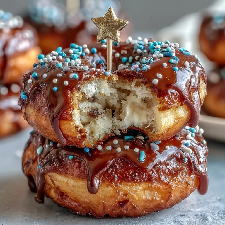 A towering display of sprinkle-covered donuts, perfect for an easy, fun graduation party dessert finale.