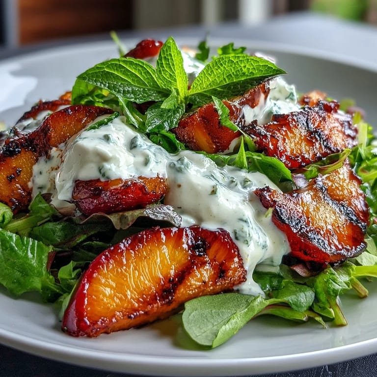 Vibrant grilled peach and burrata salad, a delicious easy summer appetizer option.